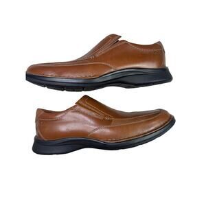 Clarks 14885 Mens Brown Leather Slip On Dress Loafers Shoes Size 13 M Square Toe